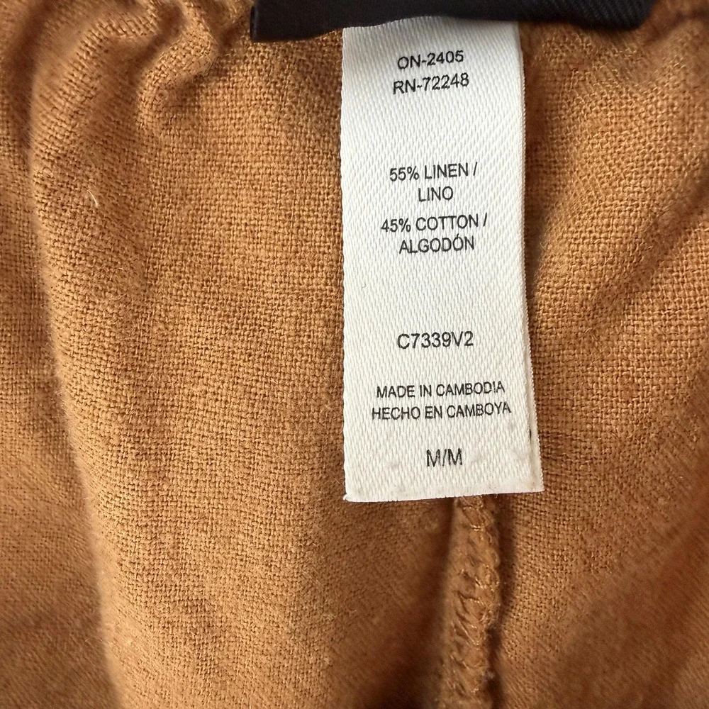 Felina Pants Womens M Brown Linen Cropped Wide Leg Elastic Waist Casual Pockets